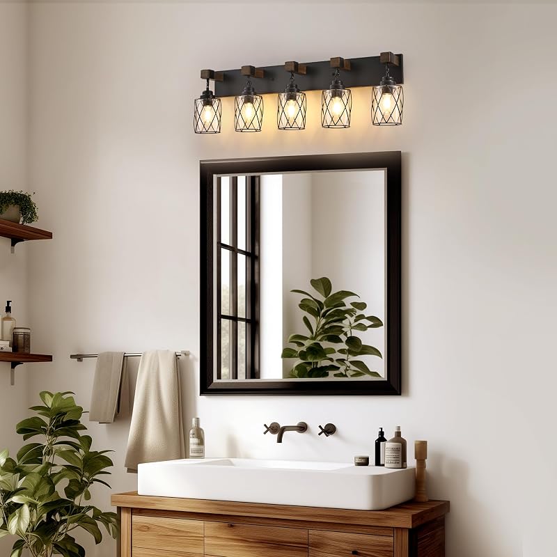 Lámpara tocador baño 5 luces metal vidrio estilo rústico