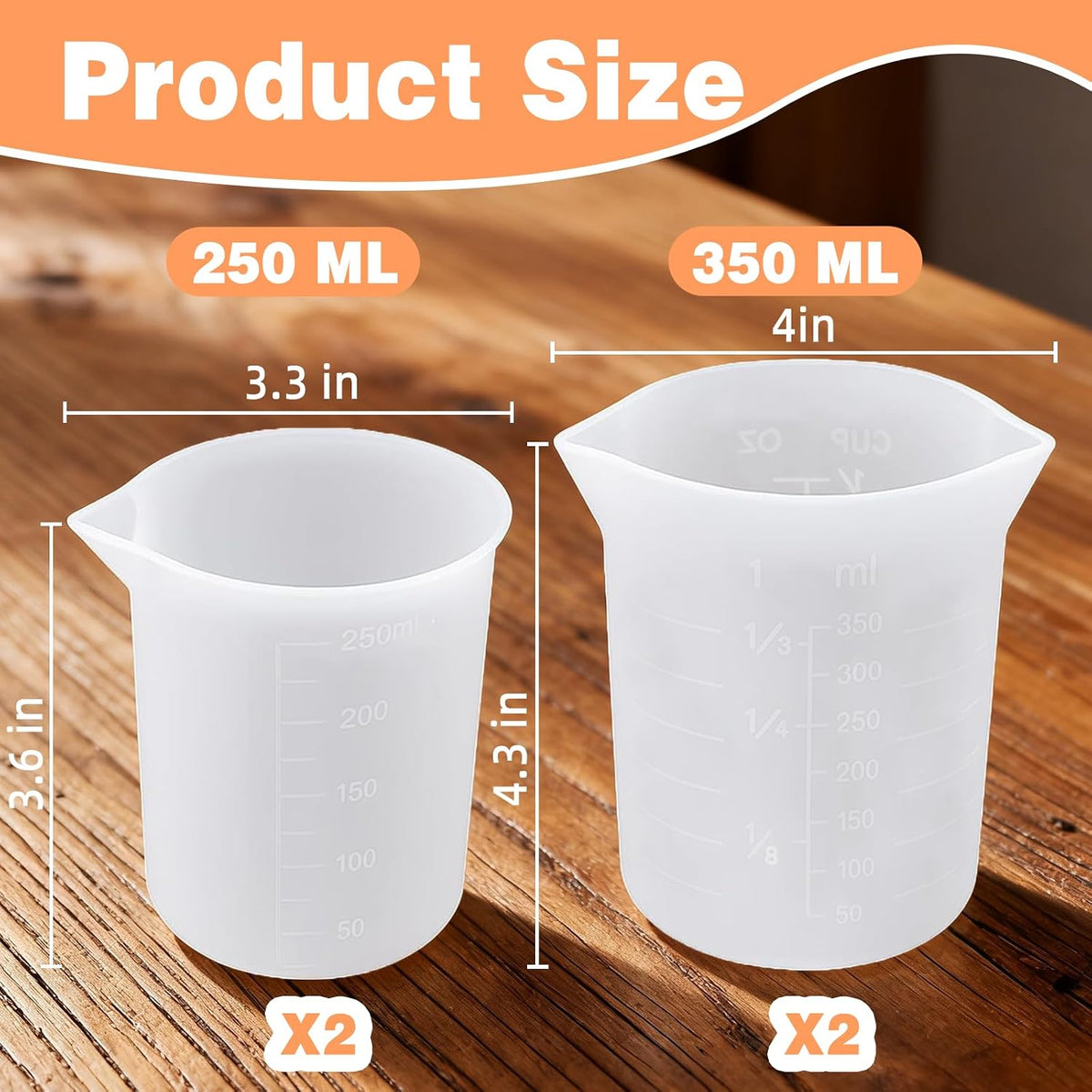 4 Tazas Medidoras Silicón para Derretir Chocolate 8.5 y 11.8oz
