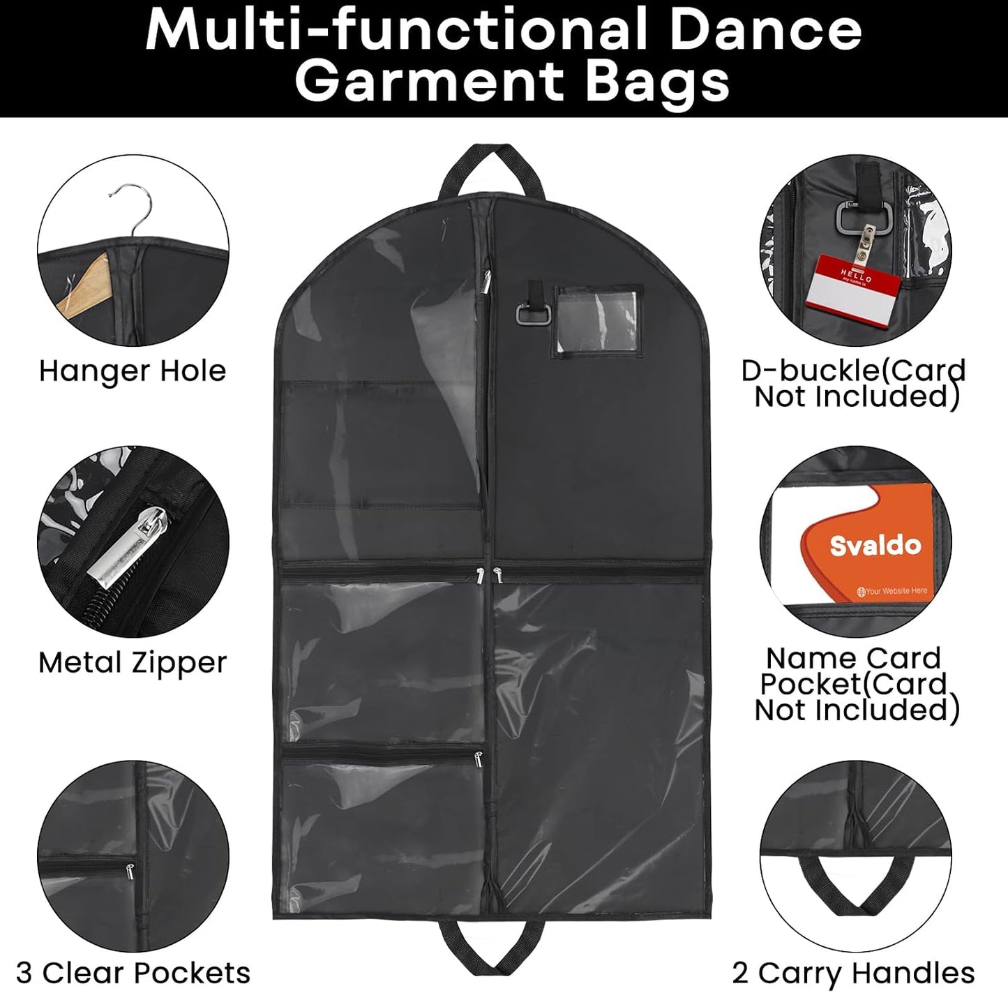 Bolsa ropa baile negra 24x40x3" impermeable para viaje