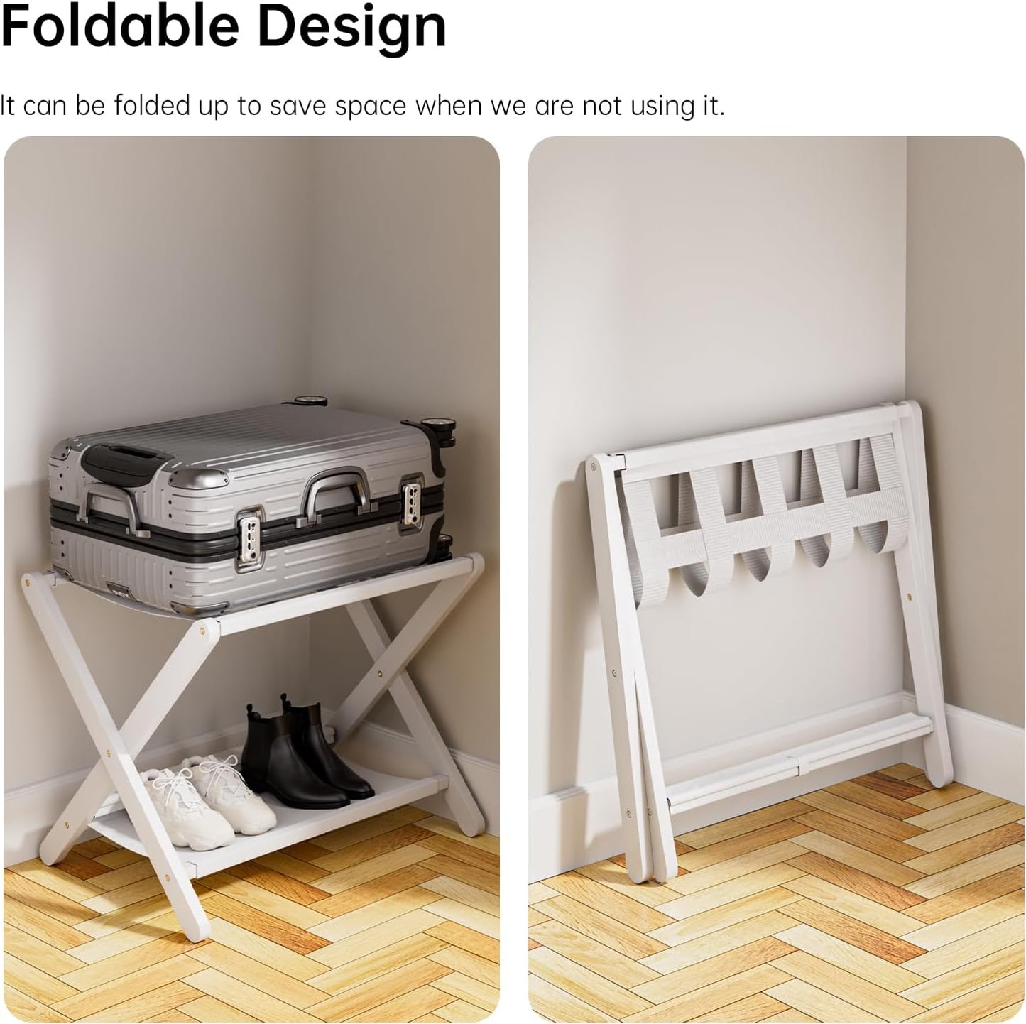 Portaequipajes bambú 2 pzas plegable con estante 5 correas