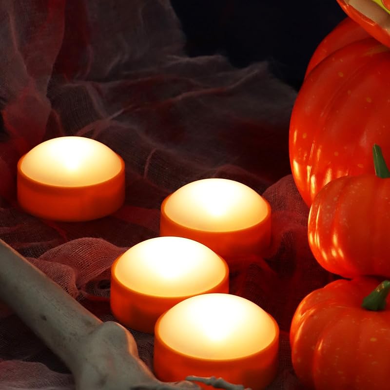 4 Luces Calabaza Halloween con Control Remoto Velas LED Naranjas
