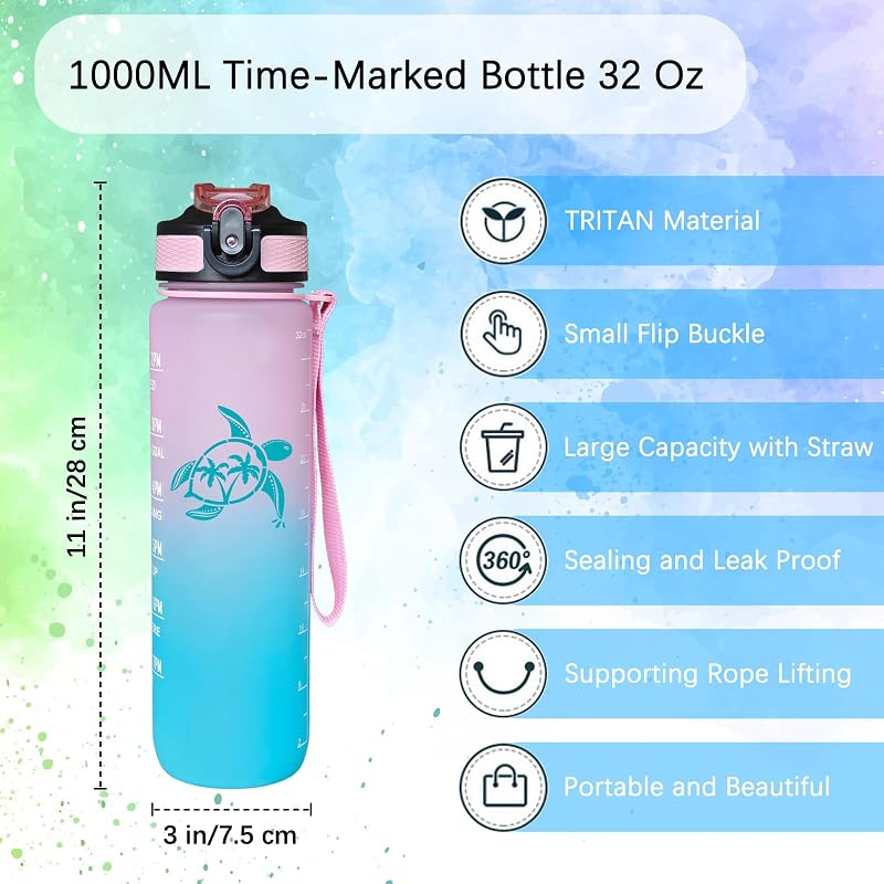 Botella agua con pajilla sin BPA 32oz correa deportiva