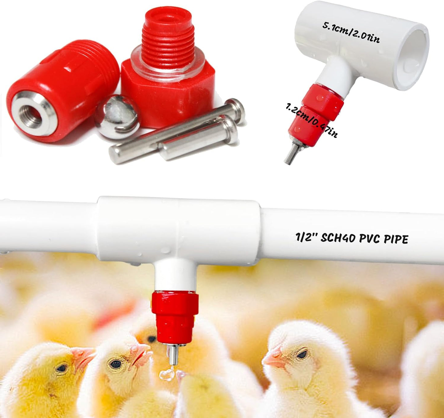 Sistema riego pollo DIY PVC 1/2" acero inox