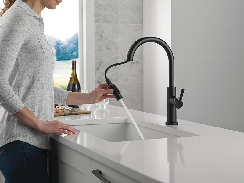 Grifo cocina negro dorado rociador extraible un solo agujero