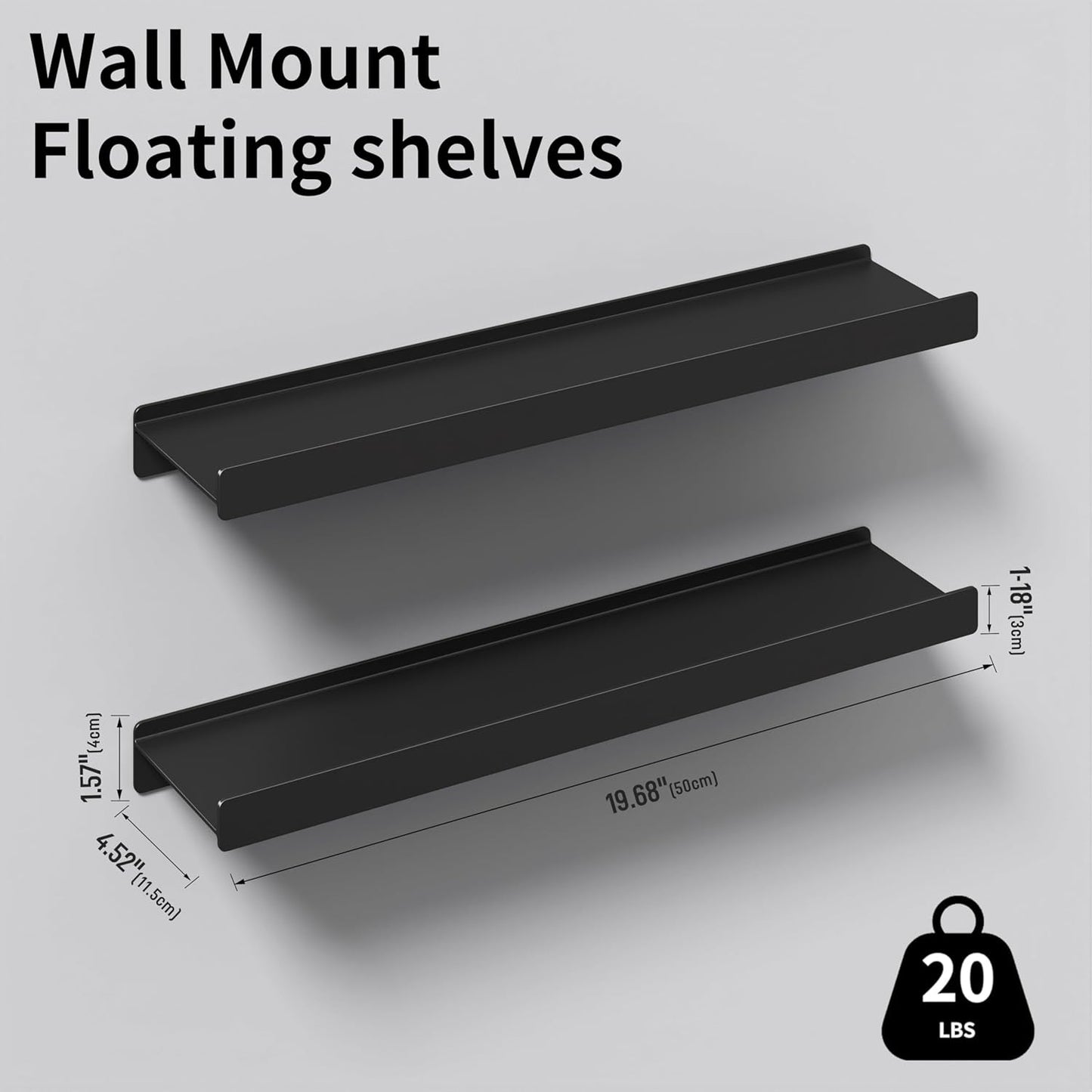 Estantes flotantes metal negro 20" pack 2