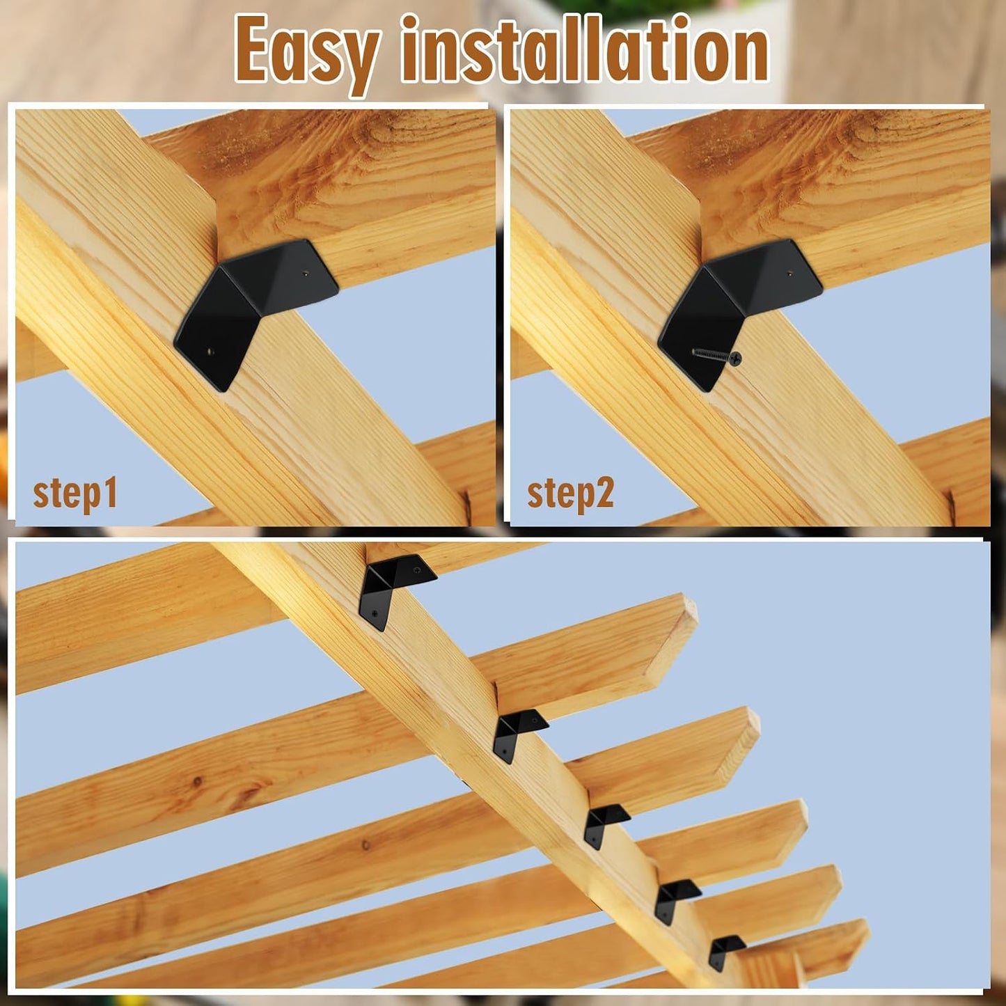 12 Pzas Clips Huracán para Vigas Pérgola Madera