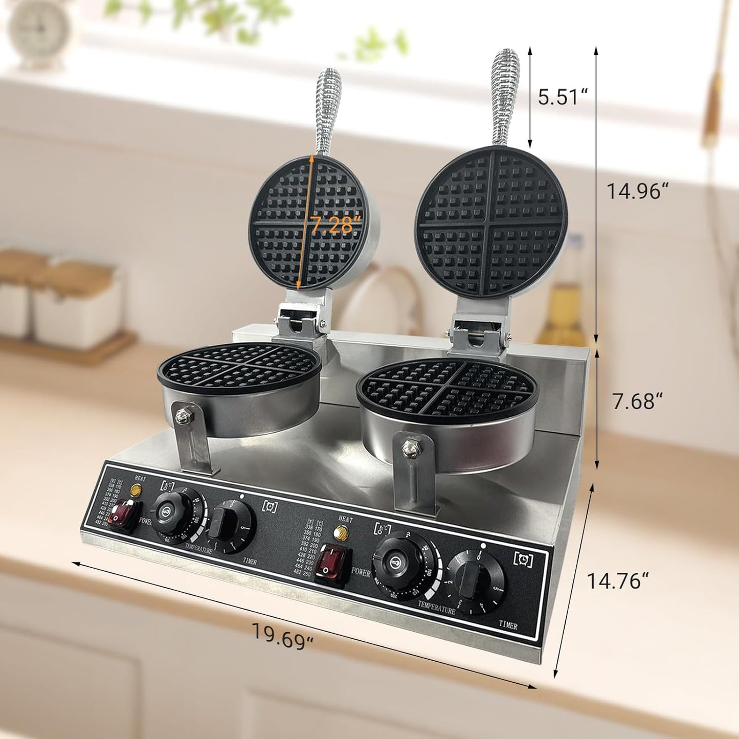 Máquina gofres doble acero inox 2400W control temperatura