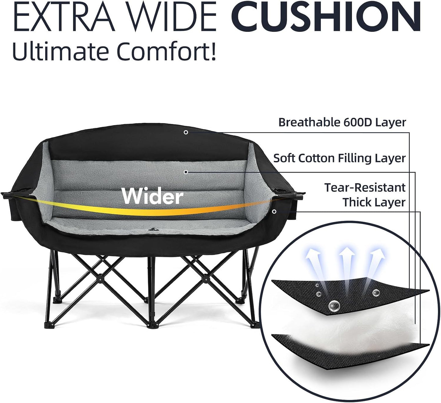 Silla camping doble para 2 adultos acolchado resistente