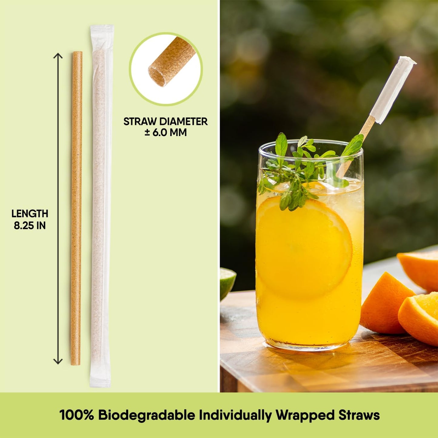 300 Pzas Pajitas Biodegradables 8.25pulg Fibra Vegetal
