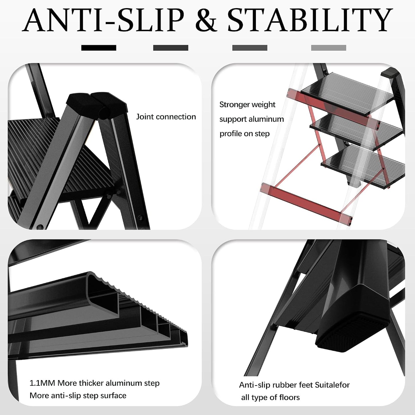 Escalera plegable aluminio 4 peldaños 330lb color negro
