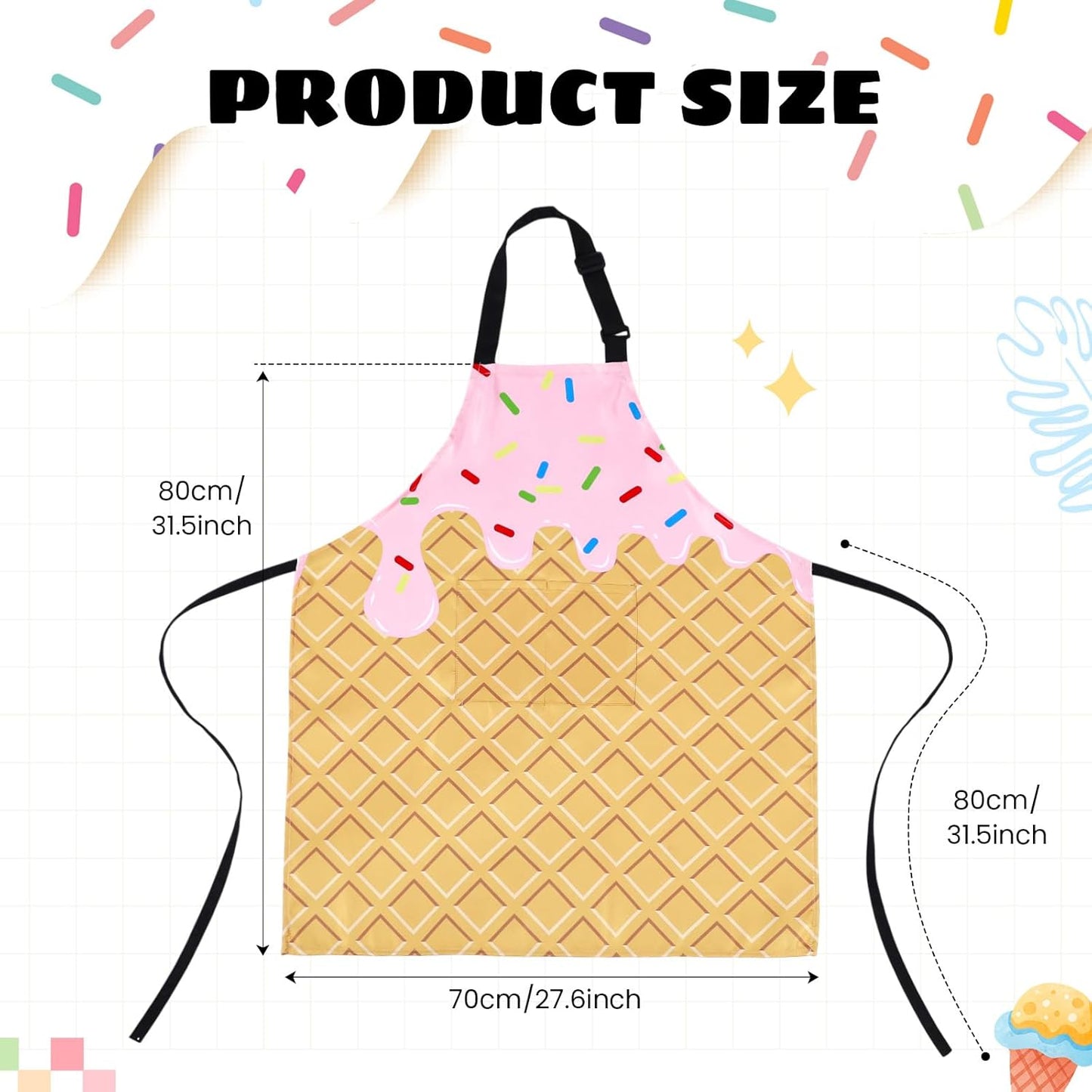 Delantal Helado Mujer Cuello Ajustable Bolsillos Unisex Hogar