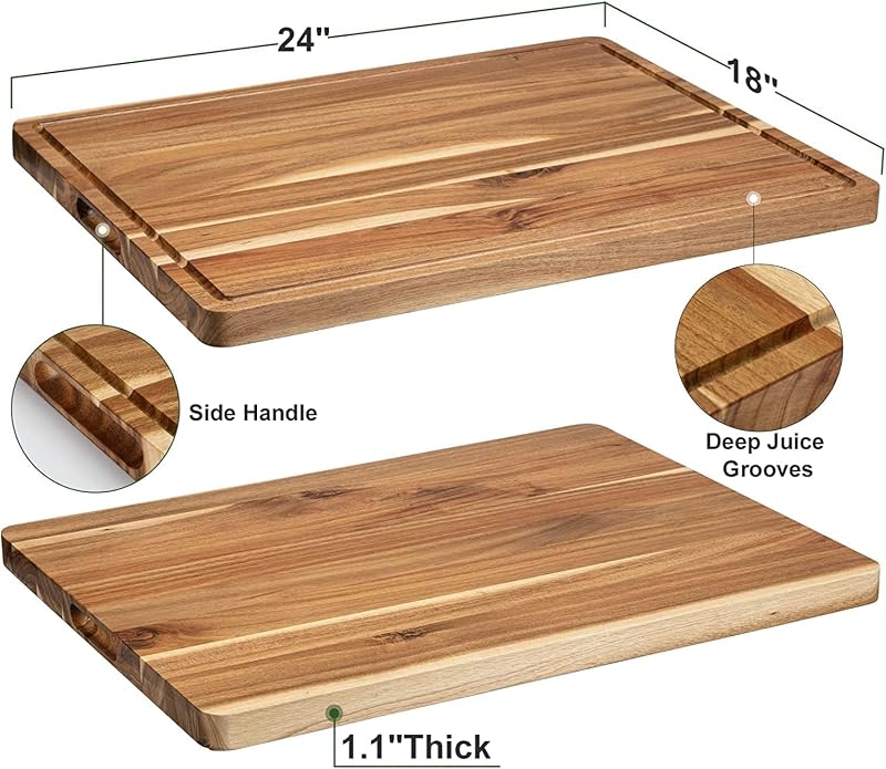 Tabla cortar madera acacia 1.2pulg grosor reversible con