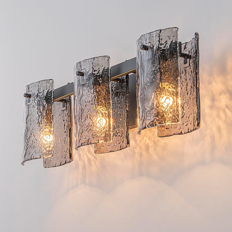 Lámpara tocador vintage 3 luces negro vidrio ondulado E12