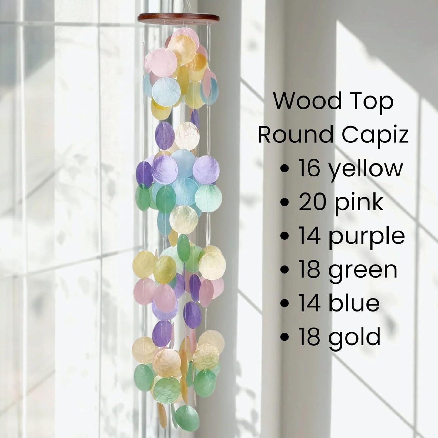 Campanillas viento capiz arcoíris 40" decoración exterior