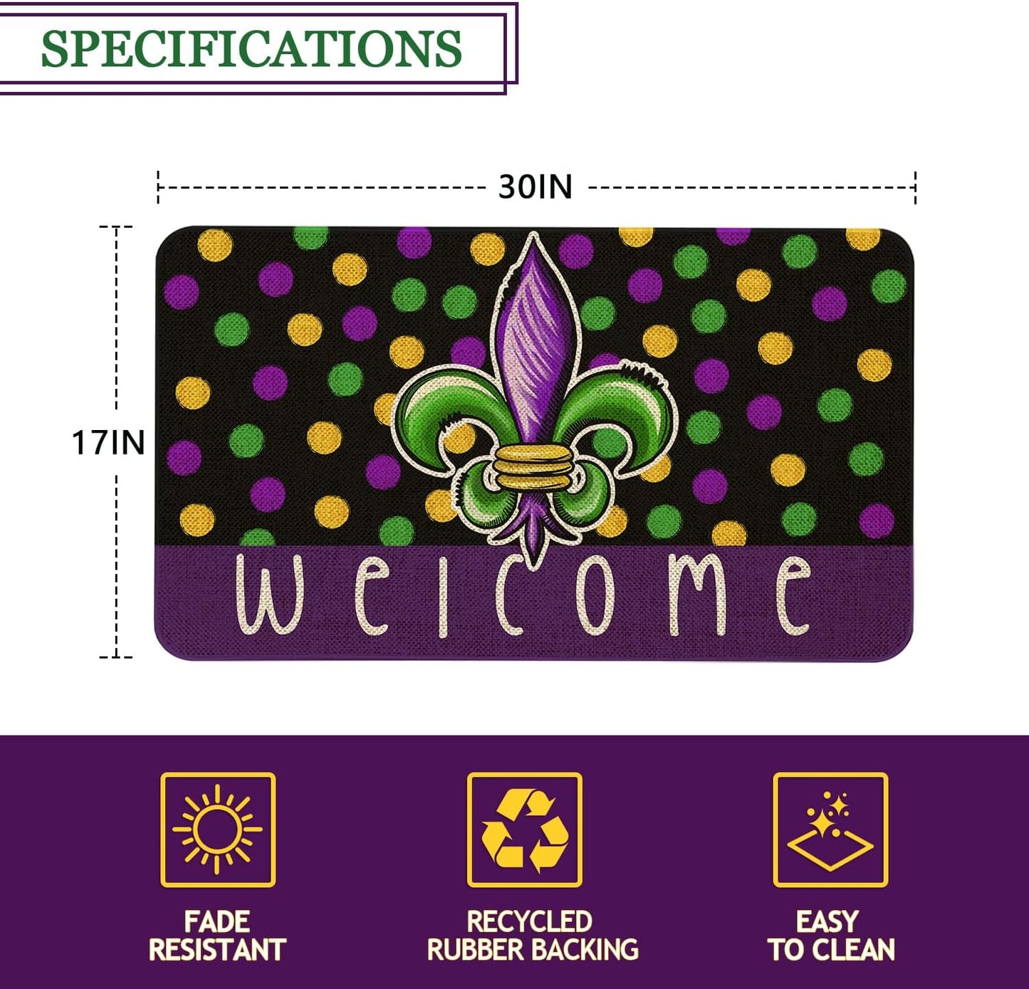 Tapete Mardi Gras 30x17" antiderrap lavable