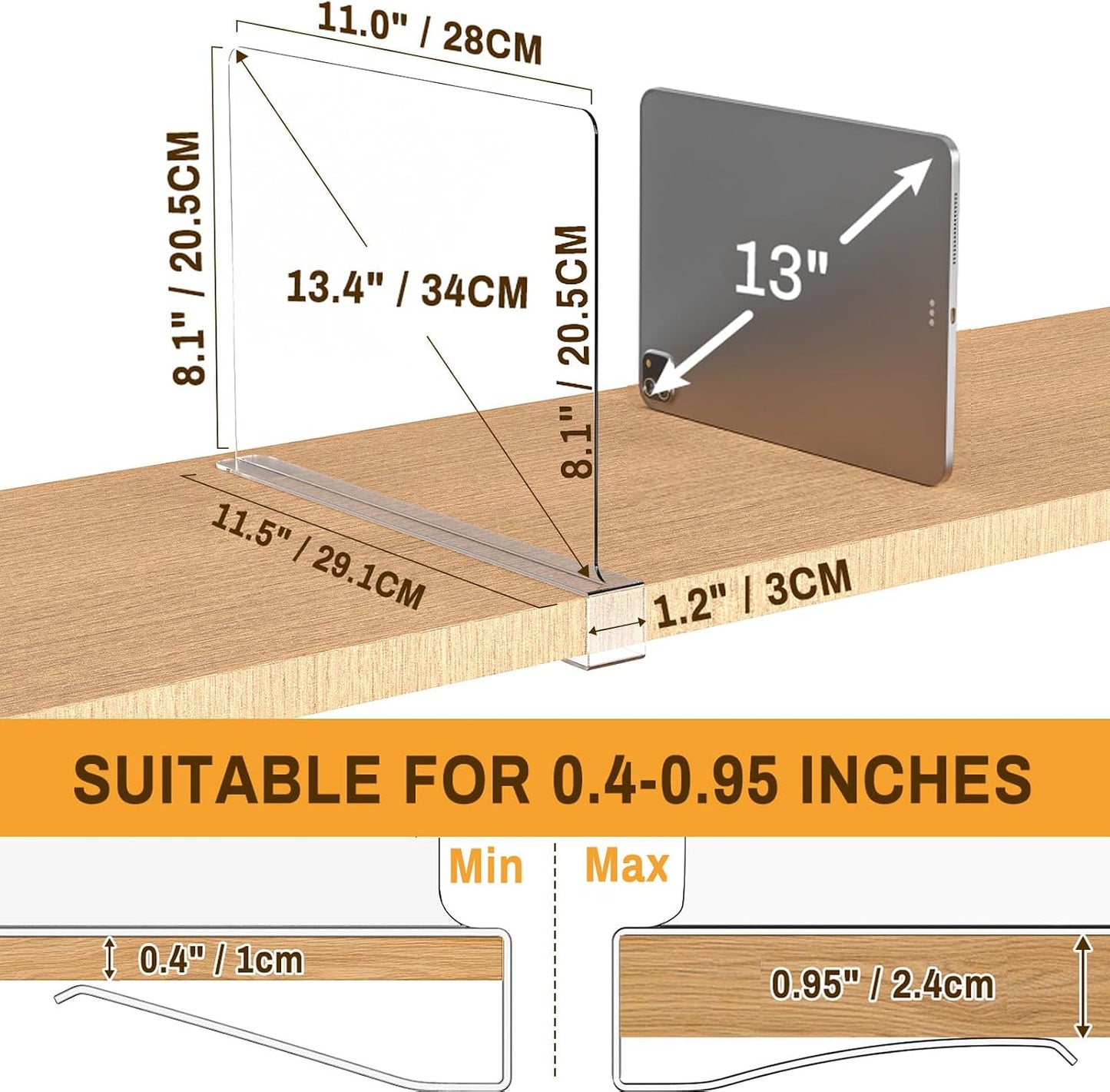 8 Divisores Acrílico Transparente para Armario y Estantería