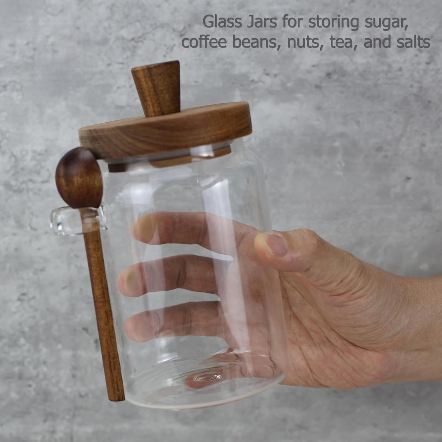 Tarros vidrio con tapa madera 770ml para azúcar café