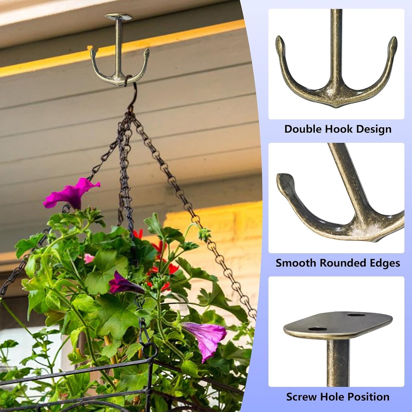 Gancho techo 2 puntas para baño cocina garaje set 8 bronce