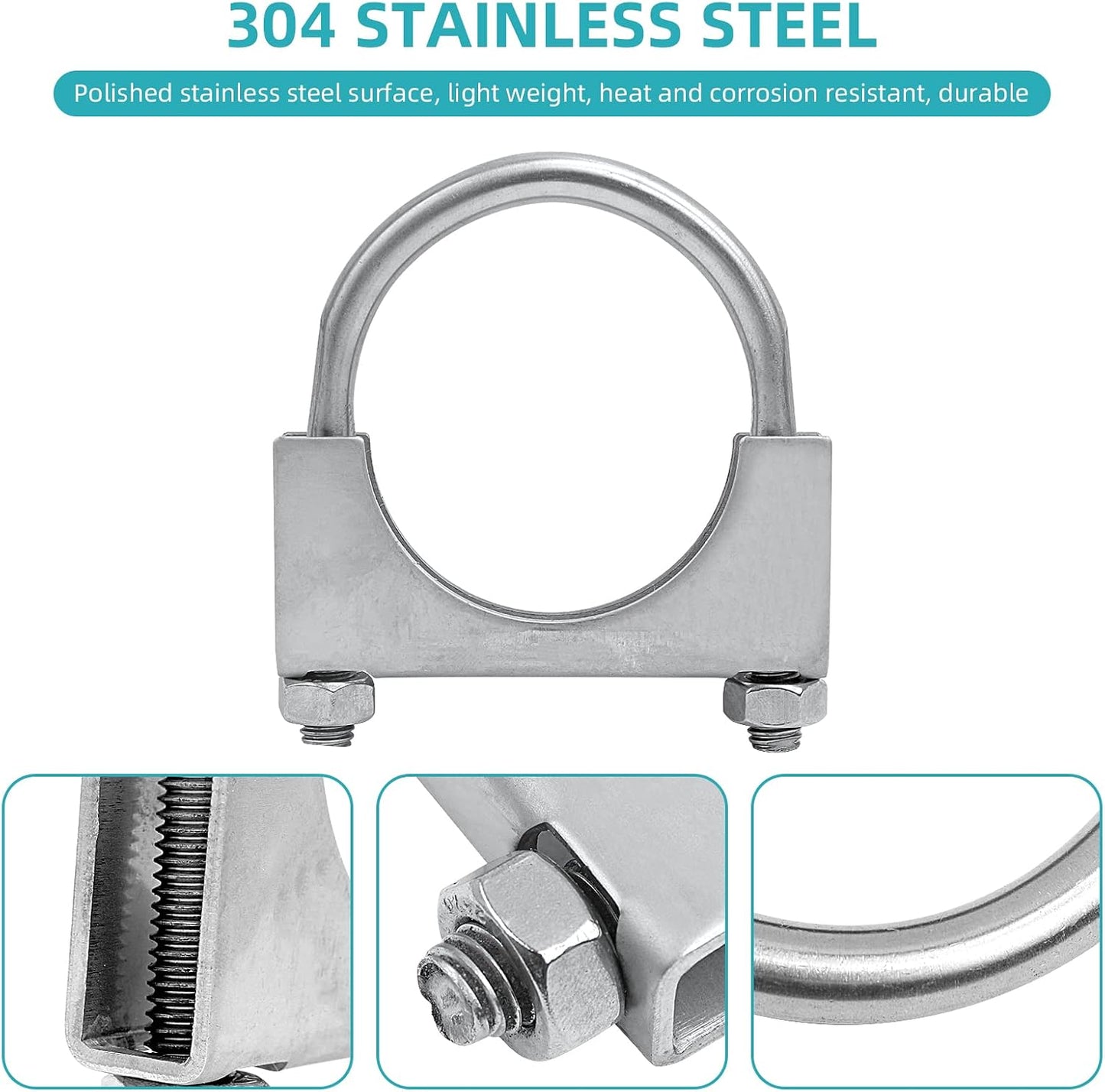 Abrazaderas escape perno U acero inox 2.5pulg set 2