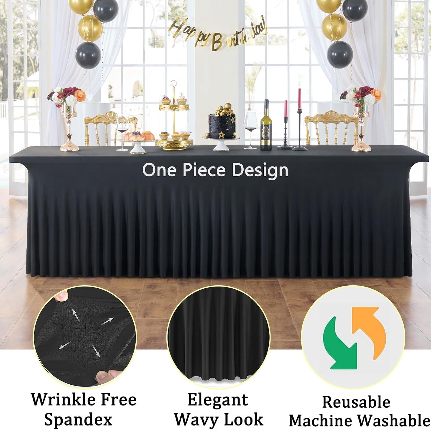 2 Manteles Spandex Negro para Mesa 8ft Ajustables Sin