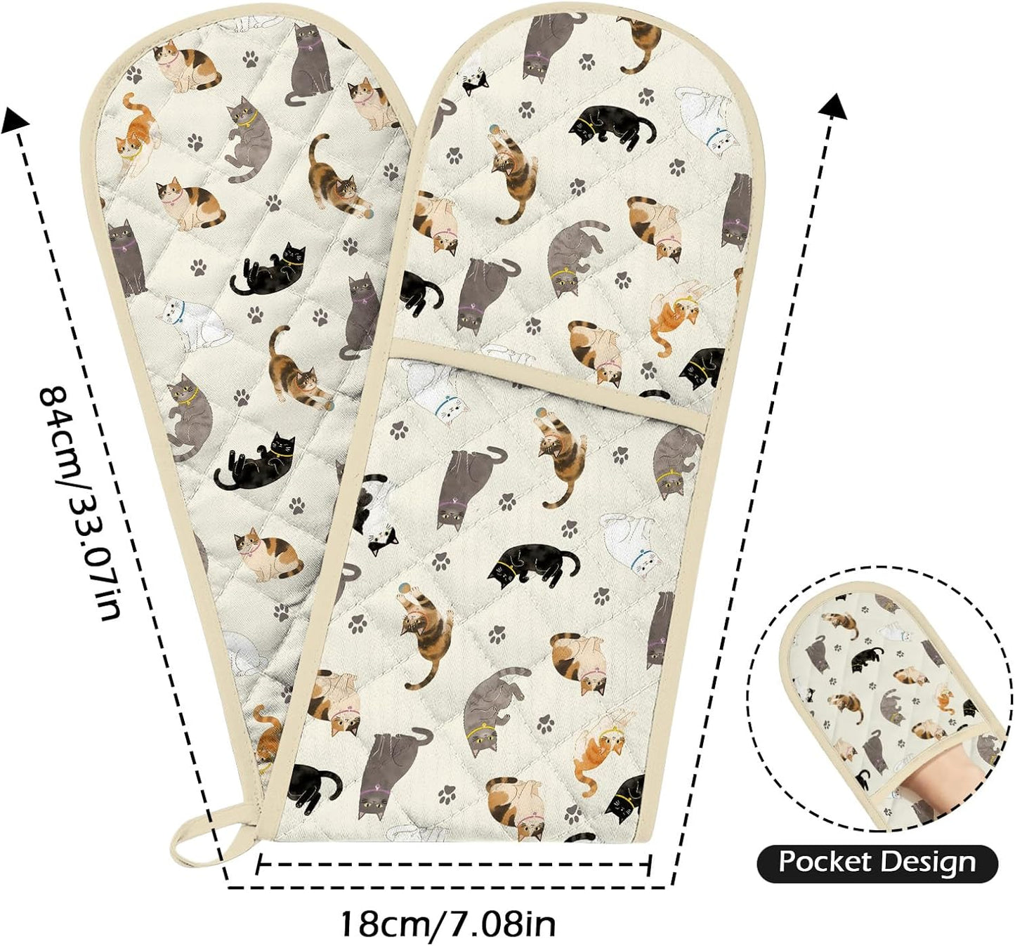 Guantes horno dobles para gatos con forro algodón cuerdas colgar