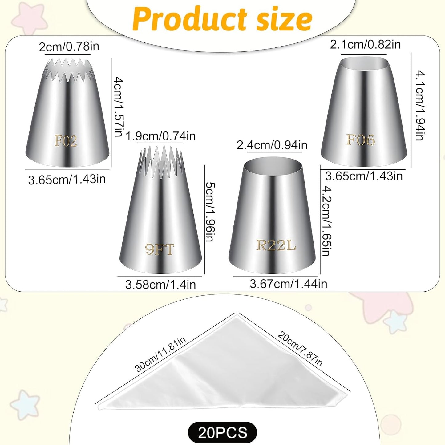 Set 4 Puntas Pastelería Acero Inox para Glaseado Churros