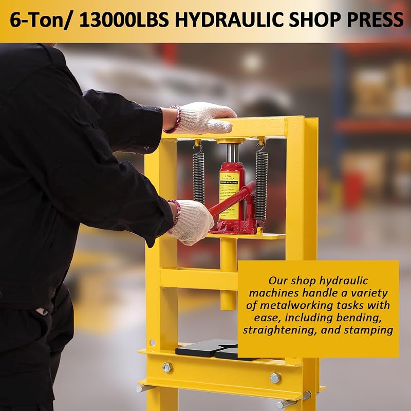 Prensa hidráulica 6 T taller marco H ajustable amarillo