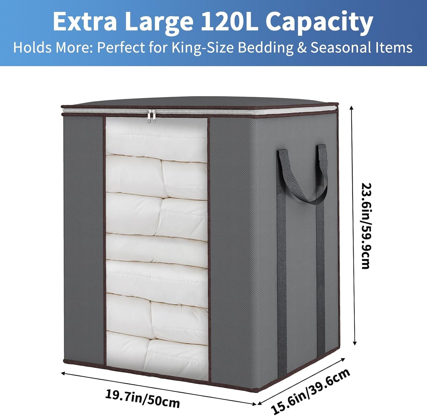 Bolsas almacenamiento edredón King 120L gris