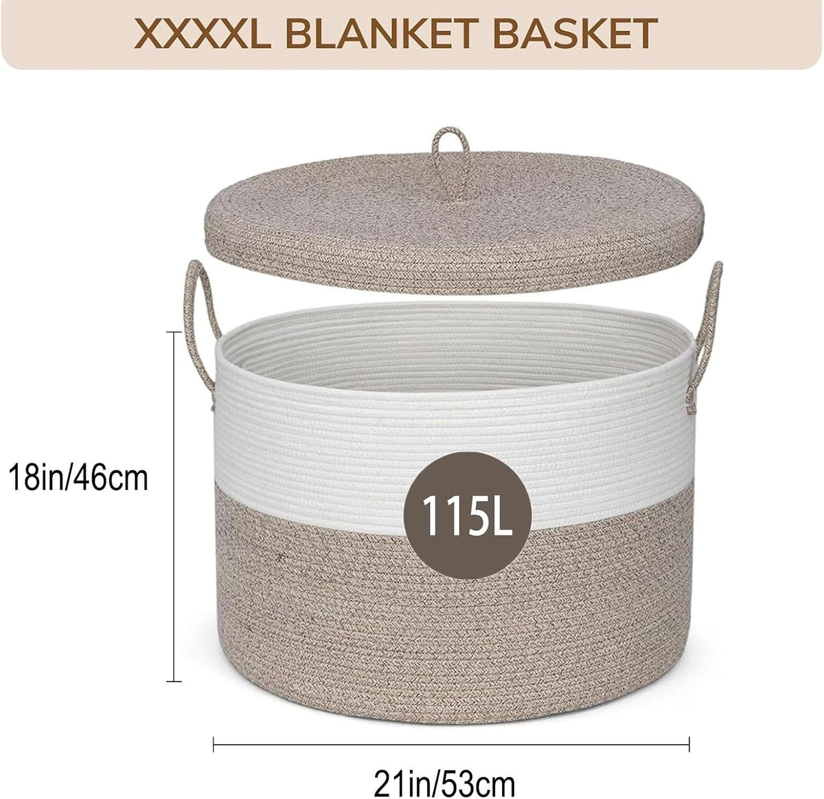 Cesta mimbre grande 21x18pulg con tapa para sala
