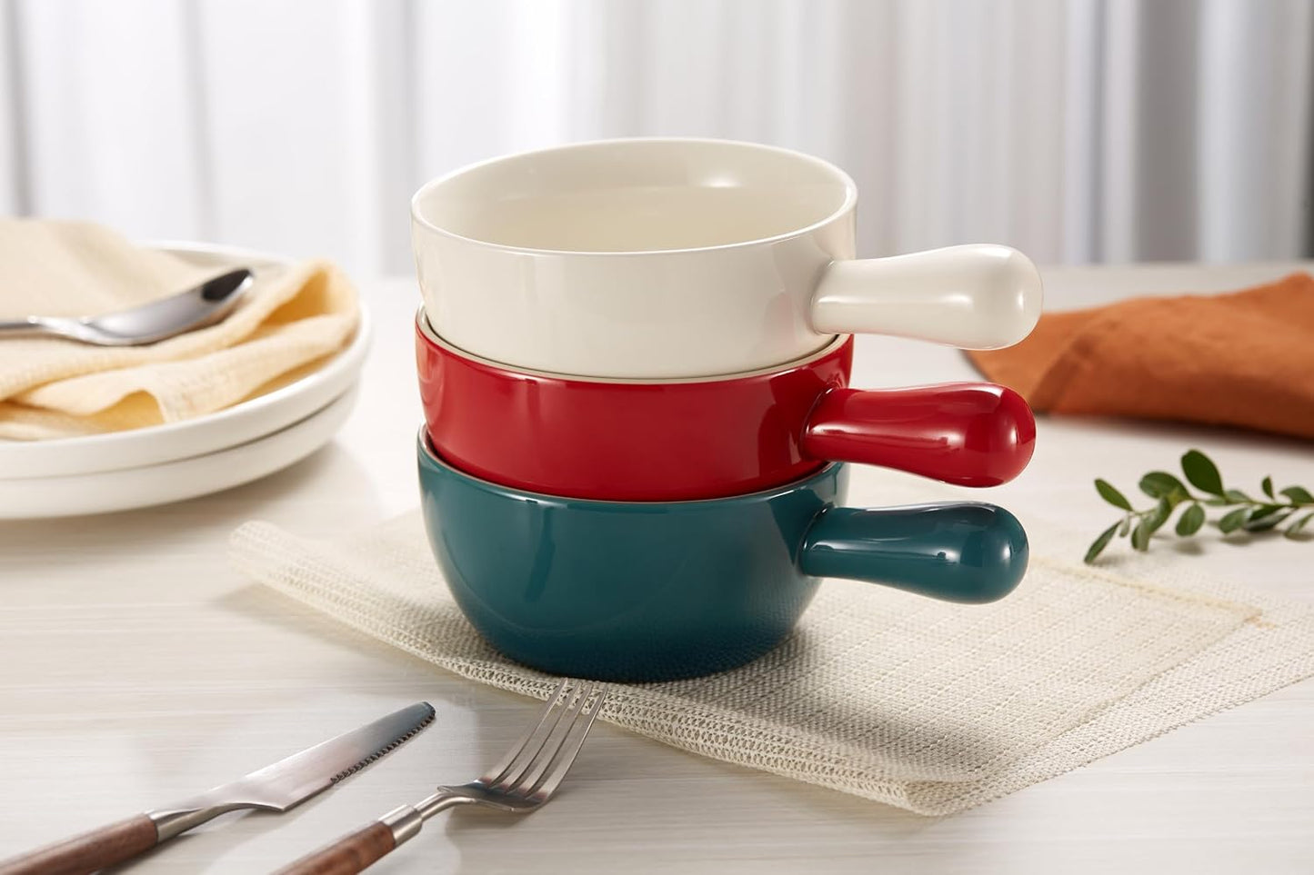 Set 4 cuencos cerámica apilables horno microondas