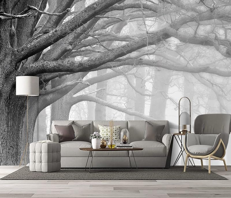 Papel tapiz bosque gris naturaleza dormitorio oficina