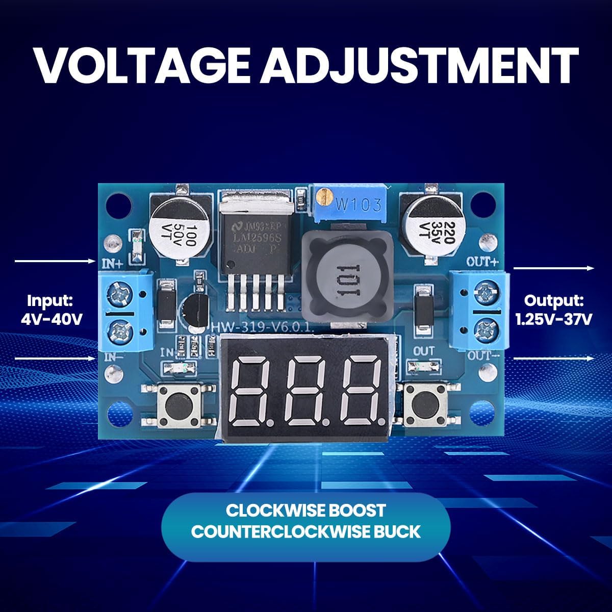 Módulo convertidor DC-DC 4-40V a 1.25-37V con voltímetro LED