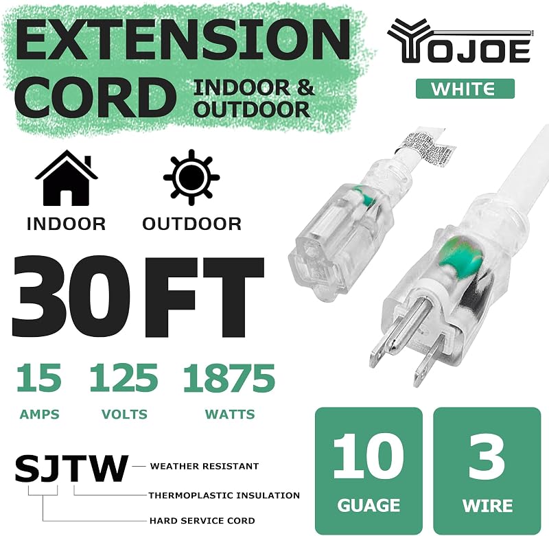 Cable extensión 30ft 15A resistente con extremo iluminado