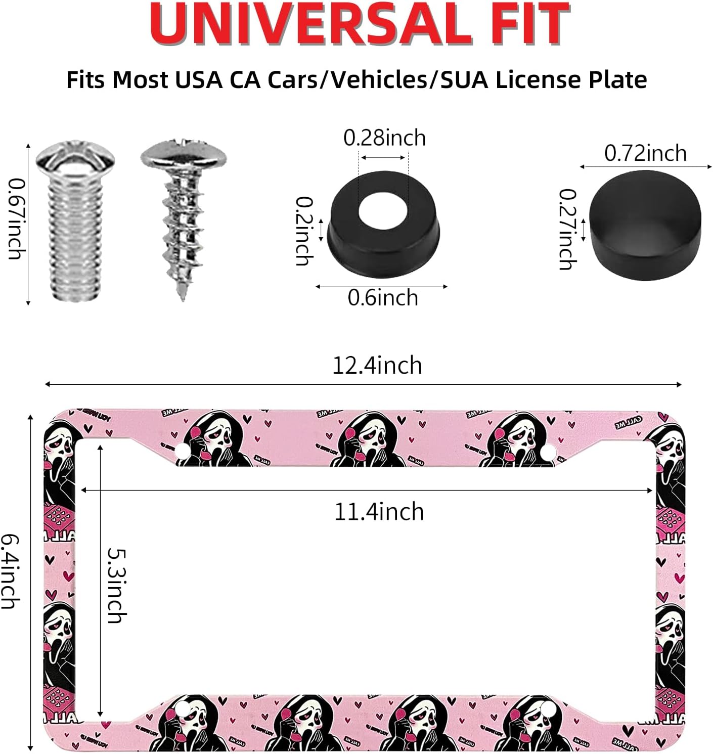Portaplacas universales rosas para auto cara calavera