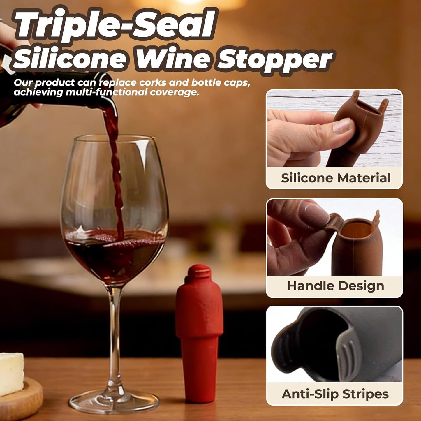 Tapón de silicona para botella de vino paquete 4 a 12 conservadores herméticos reutilizables
