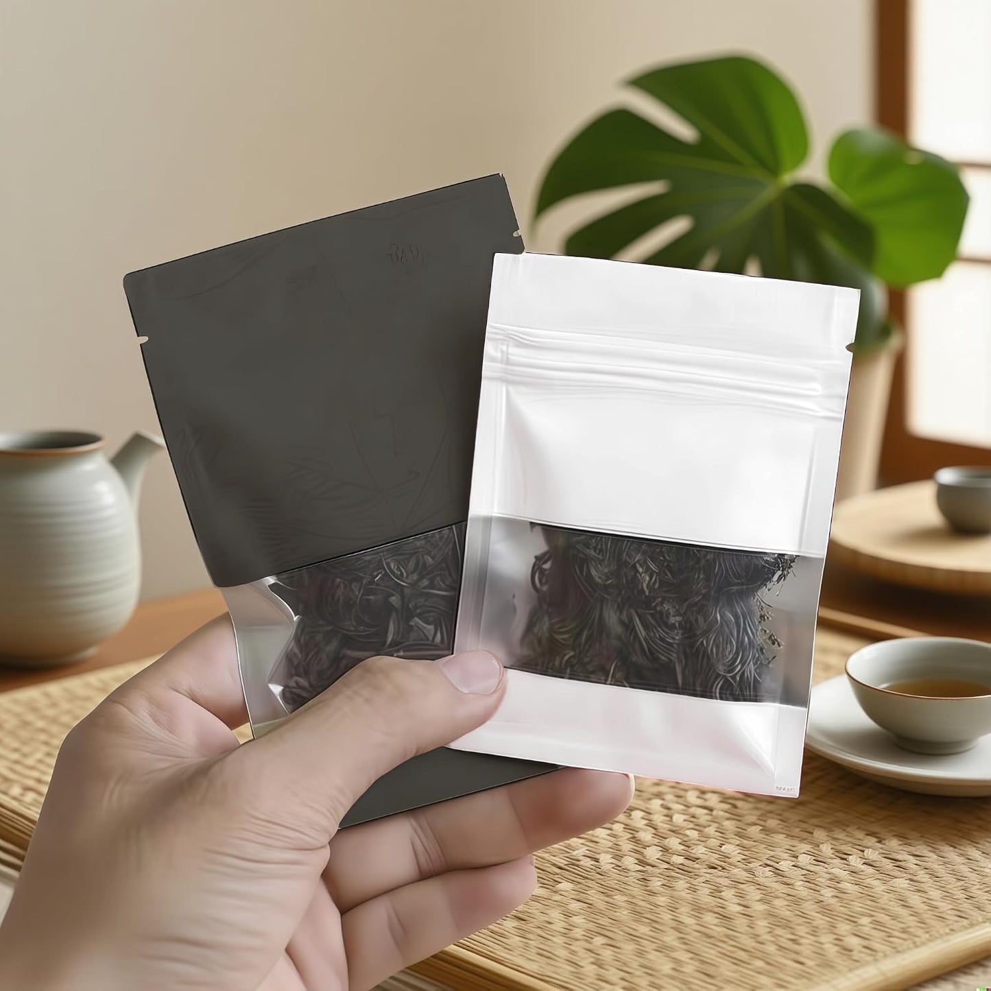 100 Bolsas Mylar Aluminio Negro 2.8x3.9" Con Ventana