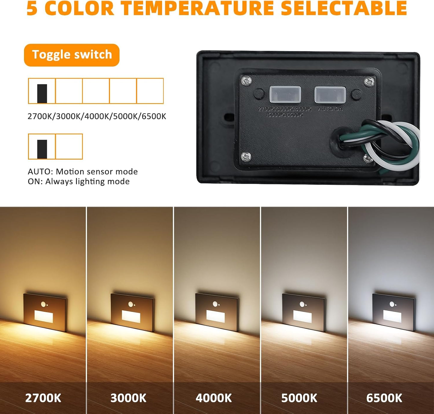 Luces escalera sensor movimiento LED 5CCT 120V IP66 negro
