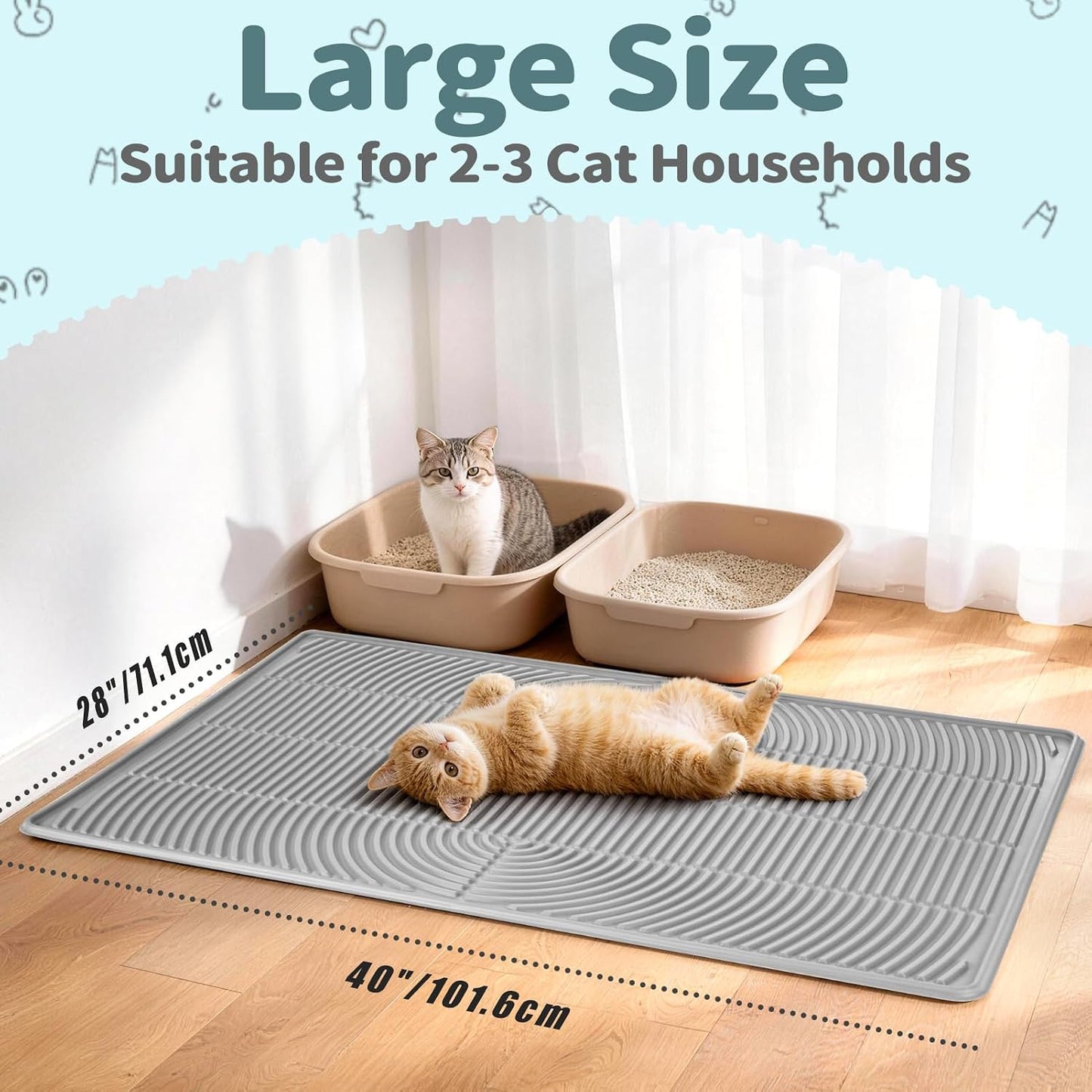 Tapete silicona gatos 40x28pulg impermeable suave patas