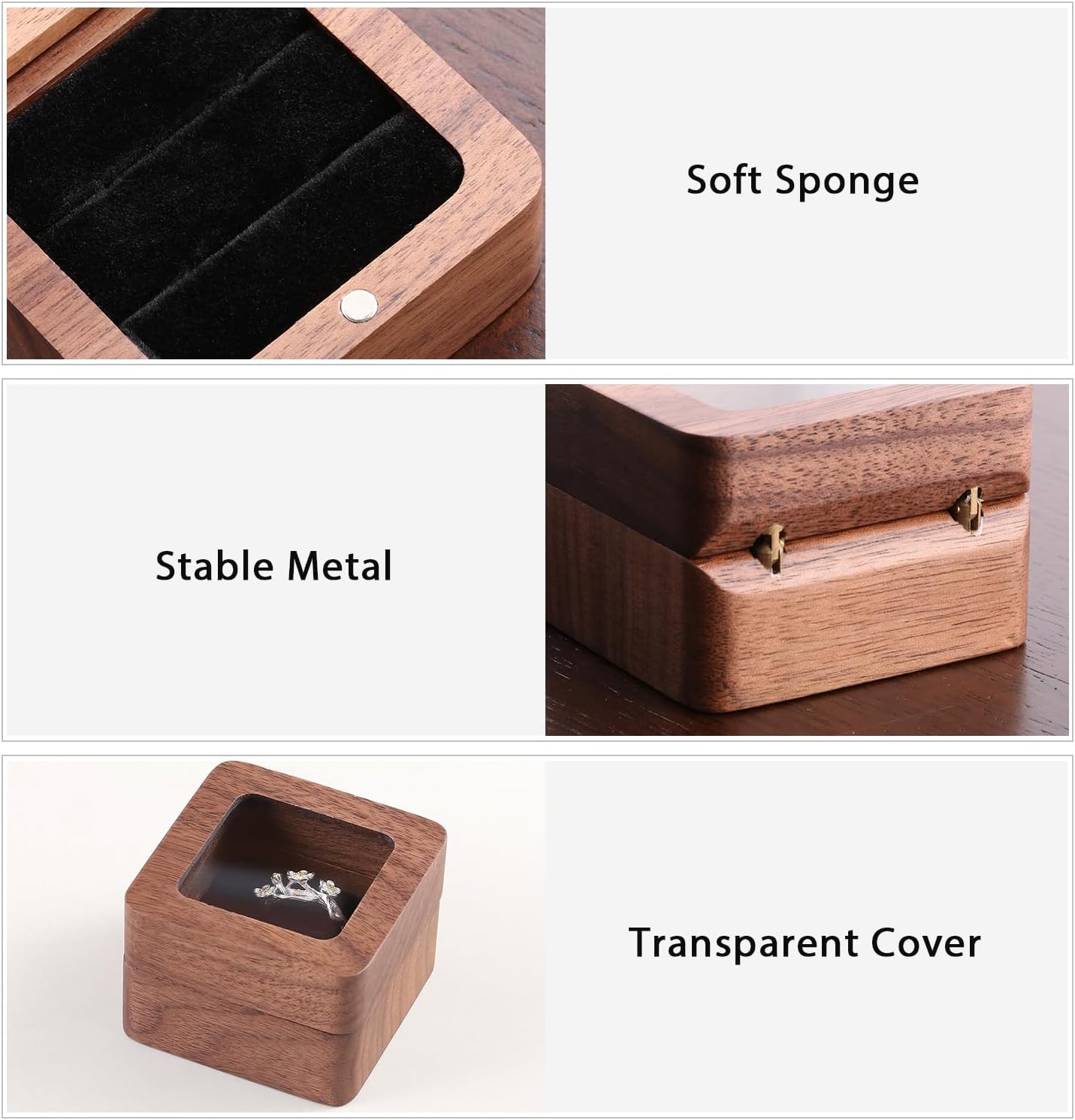 Caja madera anillo compromiso doble ranura negro