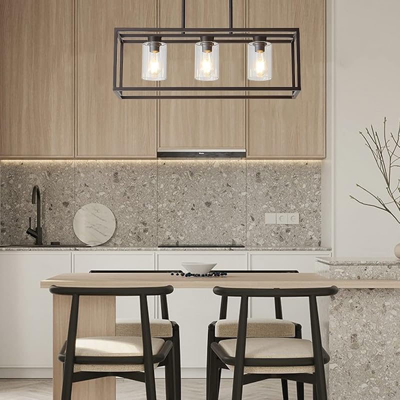 Lámpara colgante 3 luces bronce estilo granja sala comedor