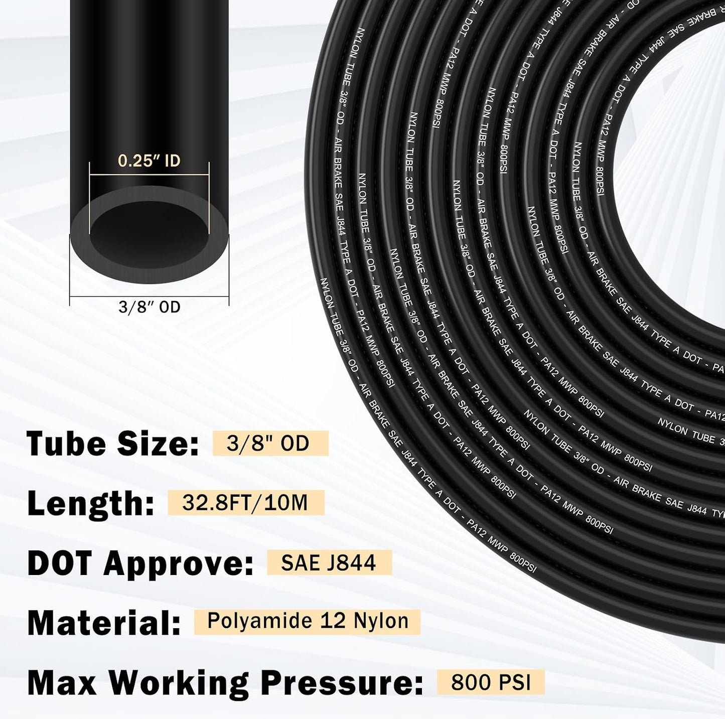 Accesorios aire DOT latón 3/8 con tubería PA12 32.8ft