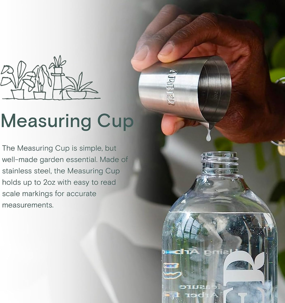 Vaso medidor acero inox 2oz con cuchara jardín