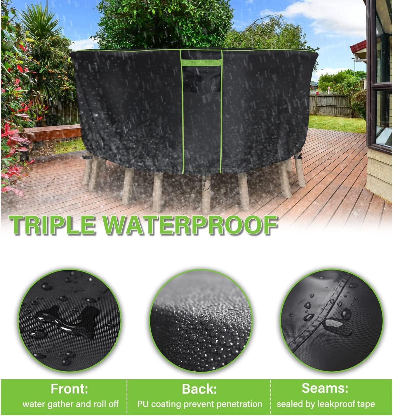 Cubierta redonda mesa patio 62x28pulg 600D impermeable negro