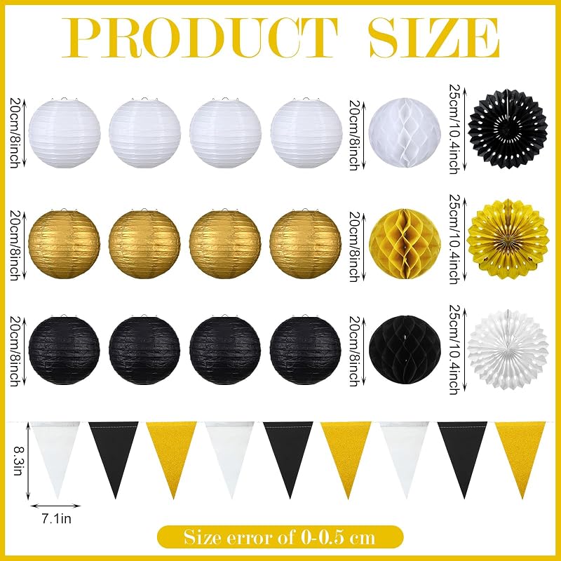 20 Linternas Papel Decoración Año Nuevo Negro Dorado