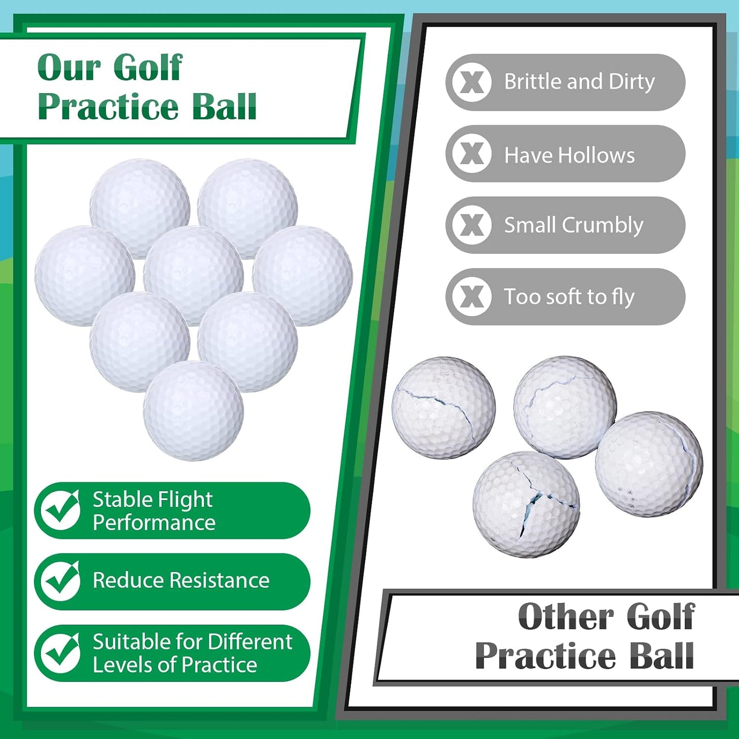 Pelotas golf práctica 1.59oz goma sólida rebote alto