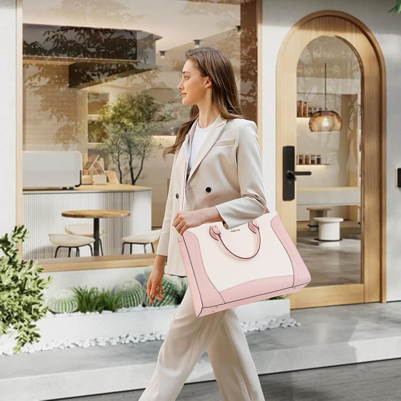 Bolsa mano laptop mujer 15.6pulg piel sintética rosa