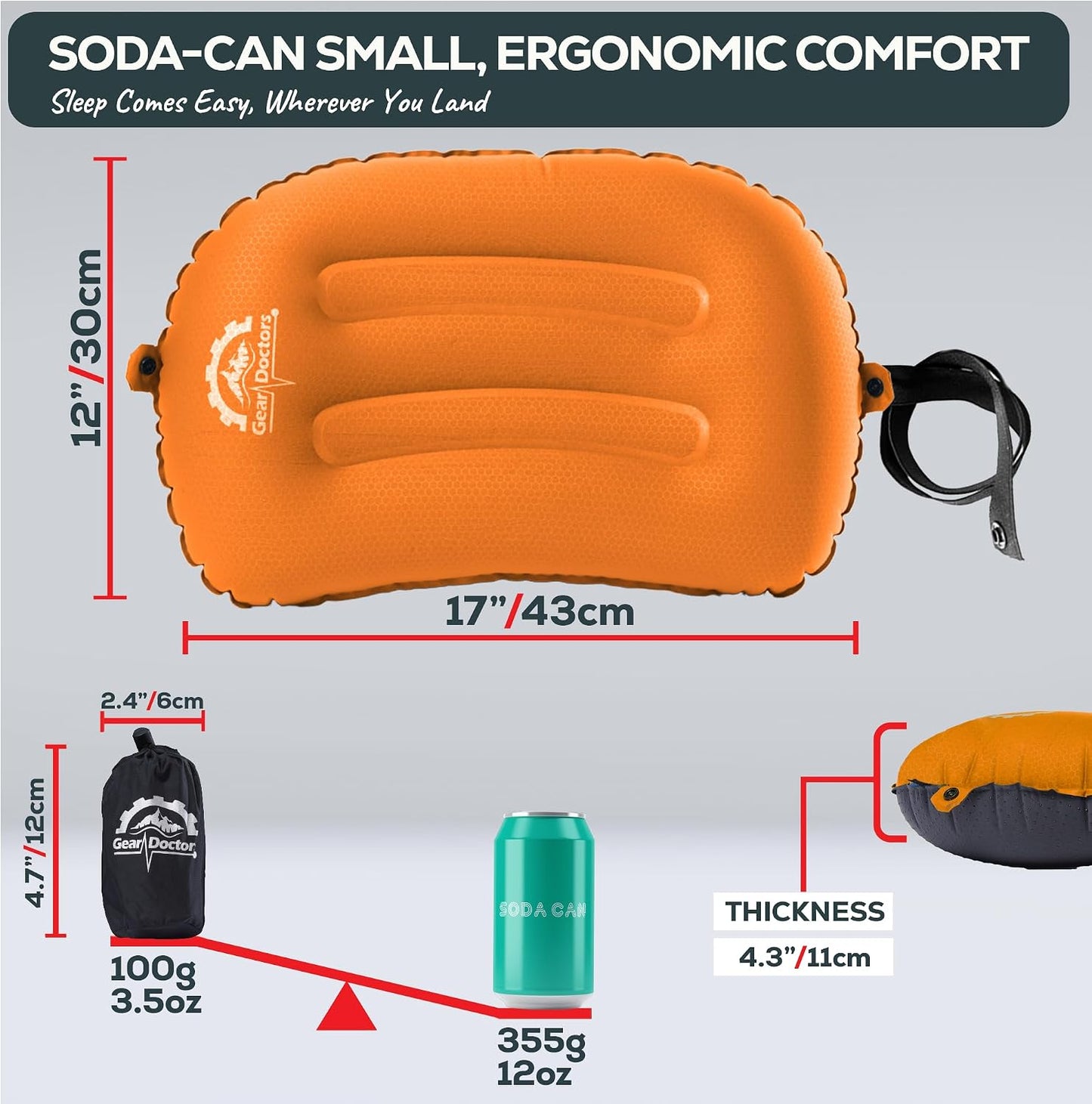 Almohada inflable compacta ultraligera 3.5oz para campamento