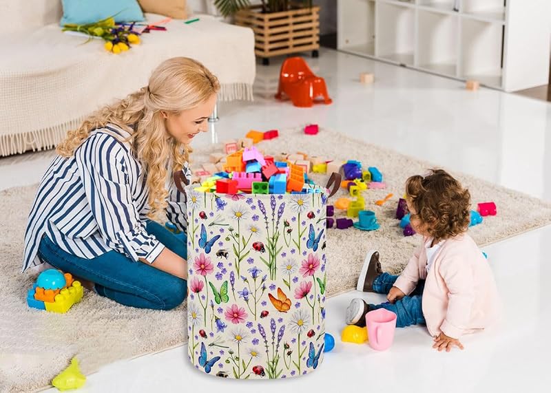 Cesta lavandería plegable lona impermeable racimo flores para niños