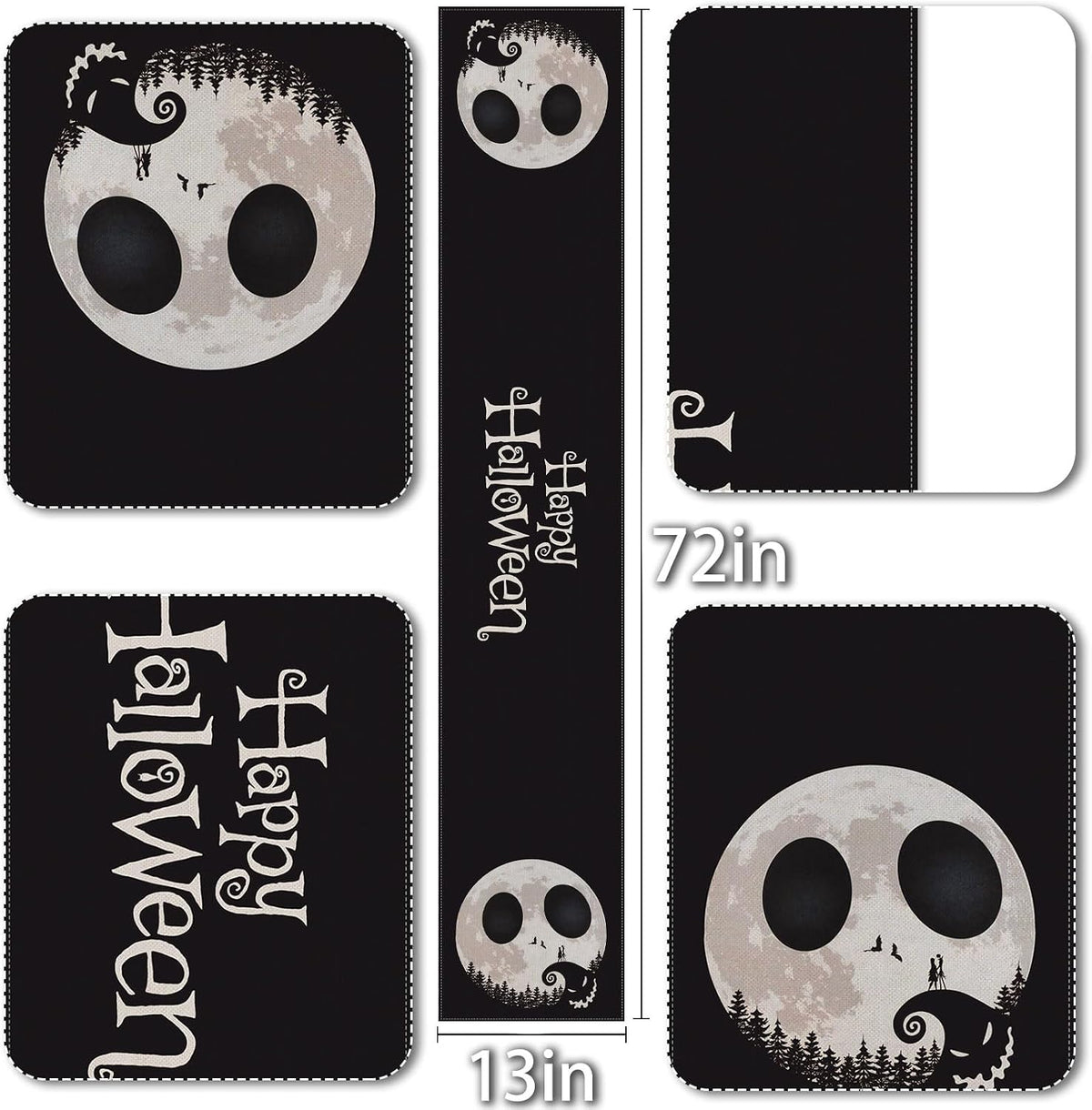 Camino mesa Halloween calavera luna 13x72pulg