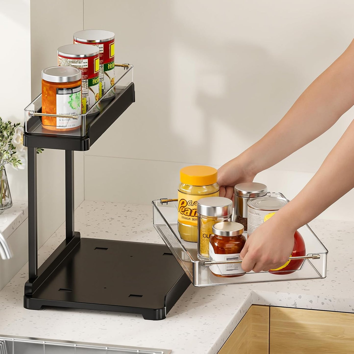 Organiz. debajo fregadero cocina baño bandeja extraible negro